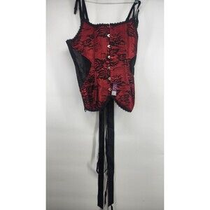 Adore Me 1X Jasmine Red Black Lace Bustier Sleepwear NWT